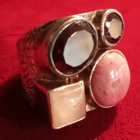 RARE JAY KING DTR Sterl.Silver GemStone Ring Rose Quartz Rhodochrosite Tourmalin - Picture 2 of 16
